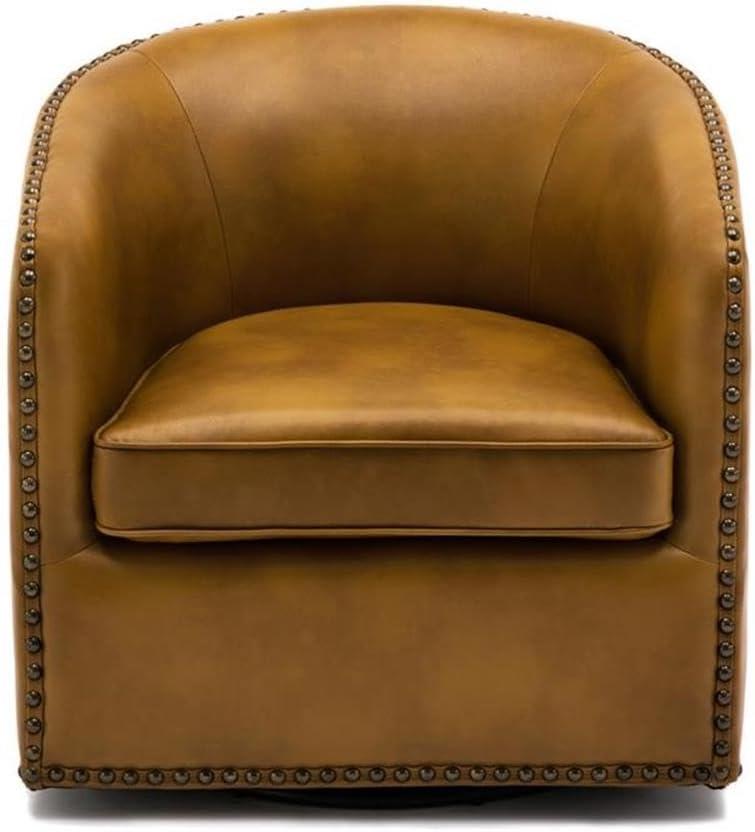 Comfort Pointe Tyler Faux Leather Solid Swivel Armchair, Camel Brown