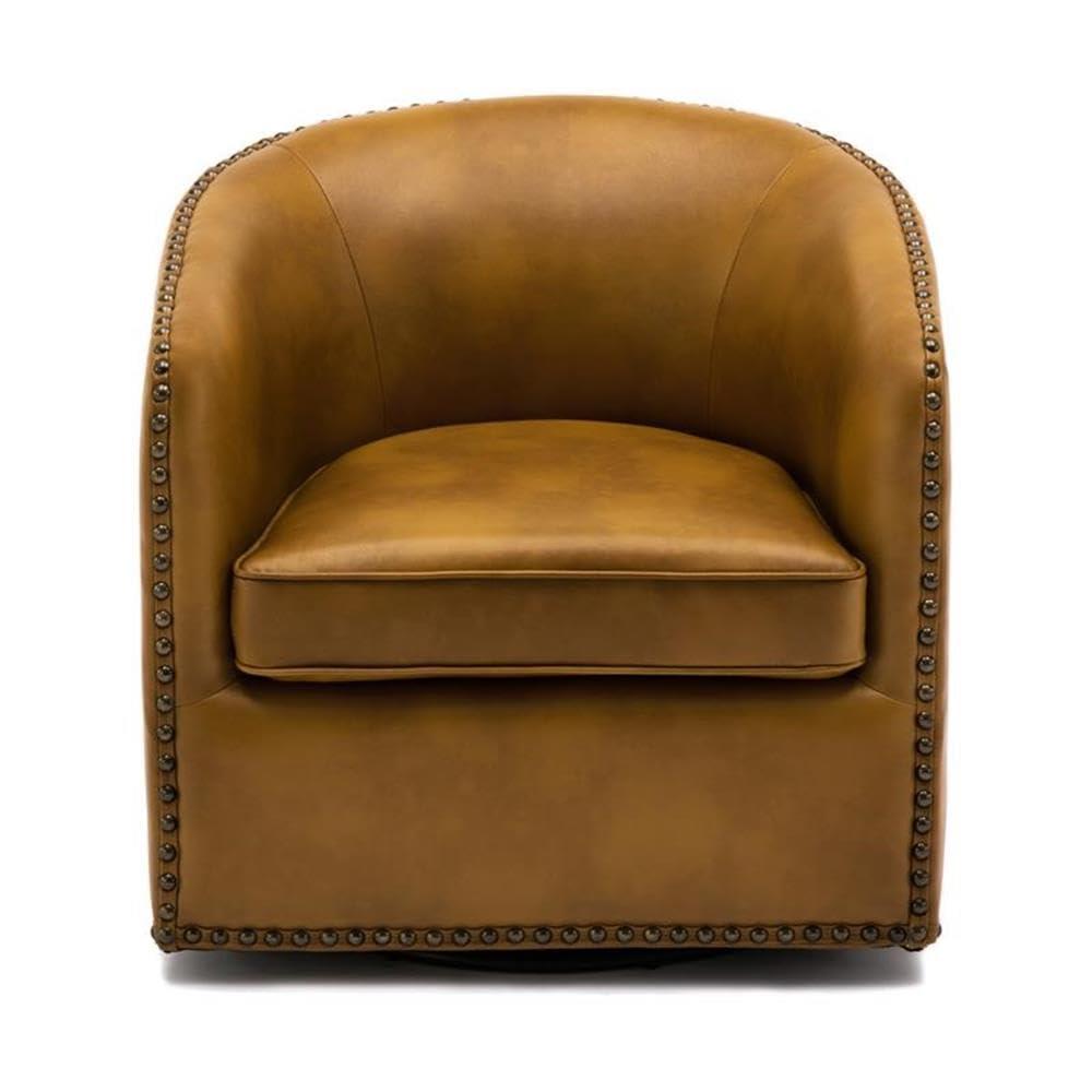 Comfort Pointe Tyler Faux Leather Solid Swivel Armchair, Camel Brown