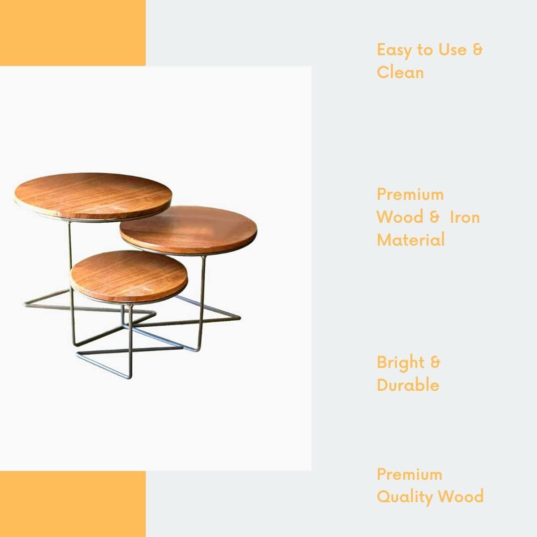 Set of 3 Round Wooden and Metal Display Risers