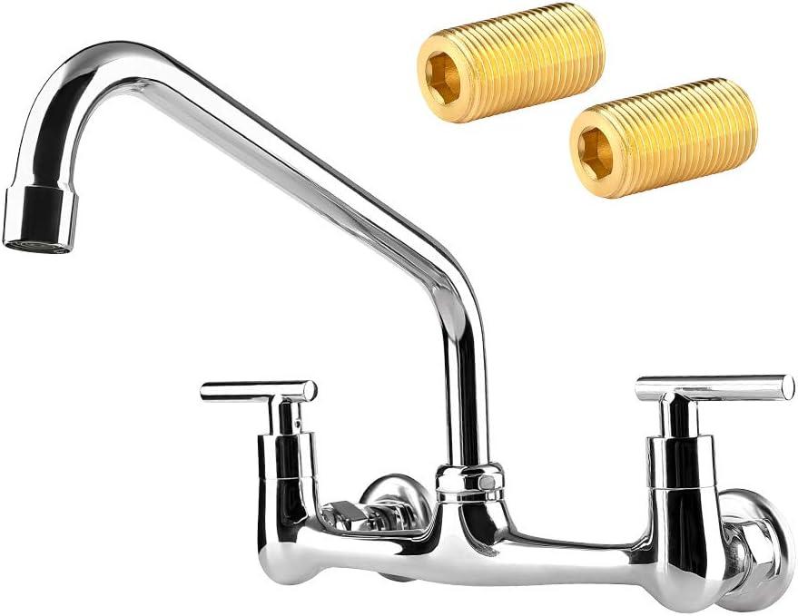 Chrome Wall Mount Kitchen Faucet with 12" Swivel Spout