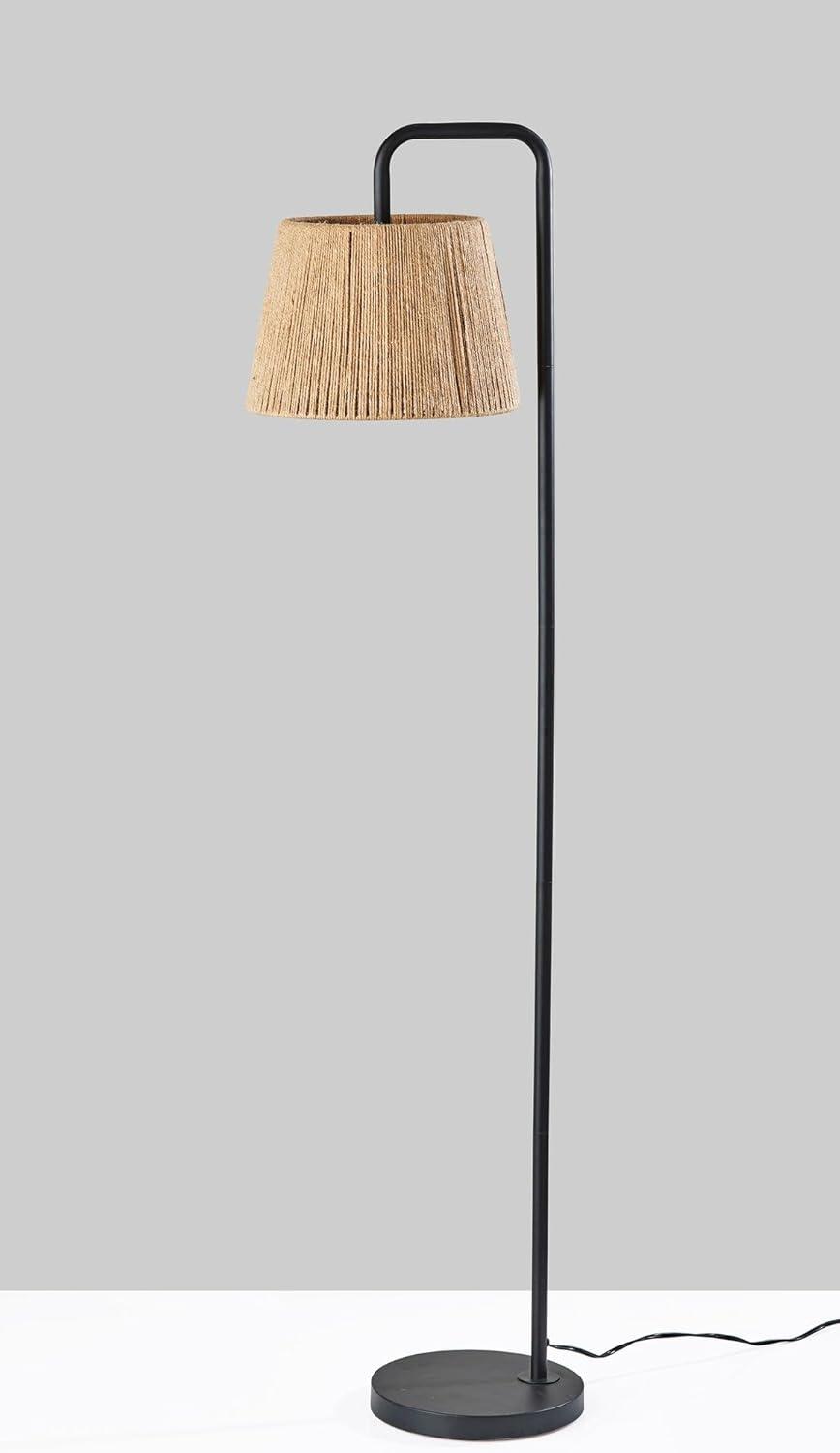 Adesso Tahoma Floor Lamp Black: Modern Metal Lighting with Polyester Drum Shade, UL Listed