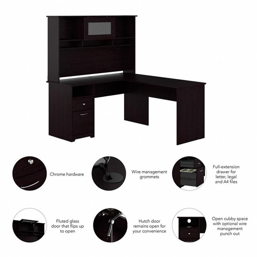 Cabot 60W L Shaped Computer Desk with Hutch in Ash Gray - Engineered Wood