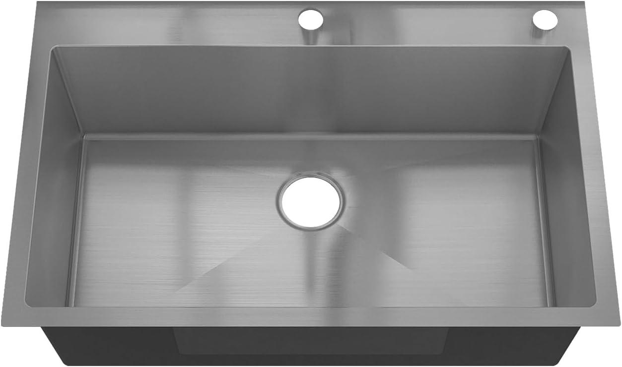 Sinber 33" x 22" Drop In Single Bowl Kitchen Sink with 18 Gauge 304 Stainless Steel Finish
