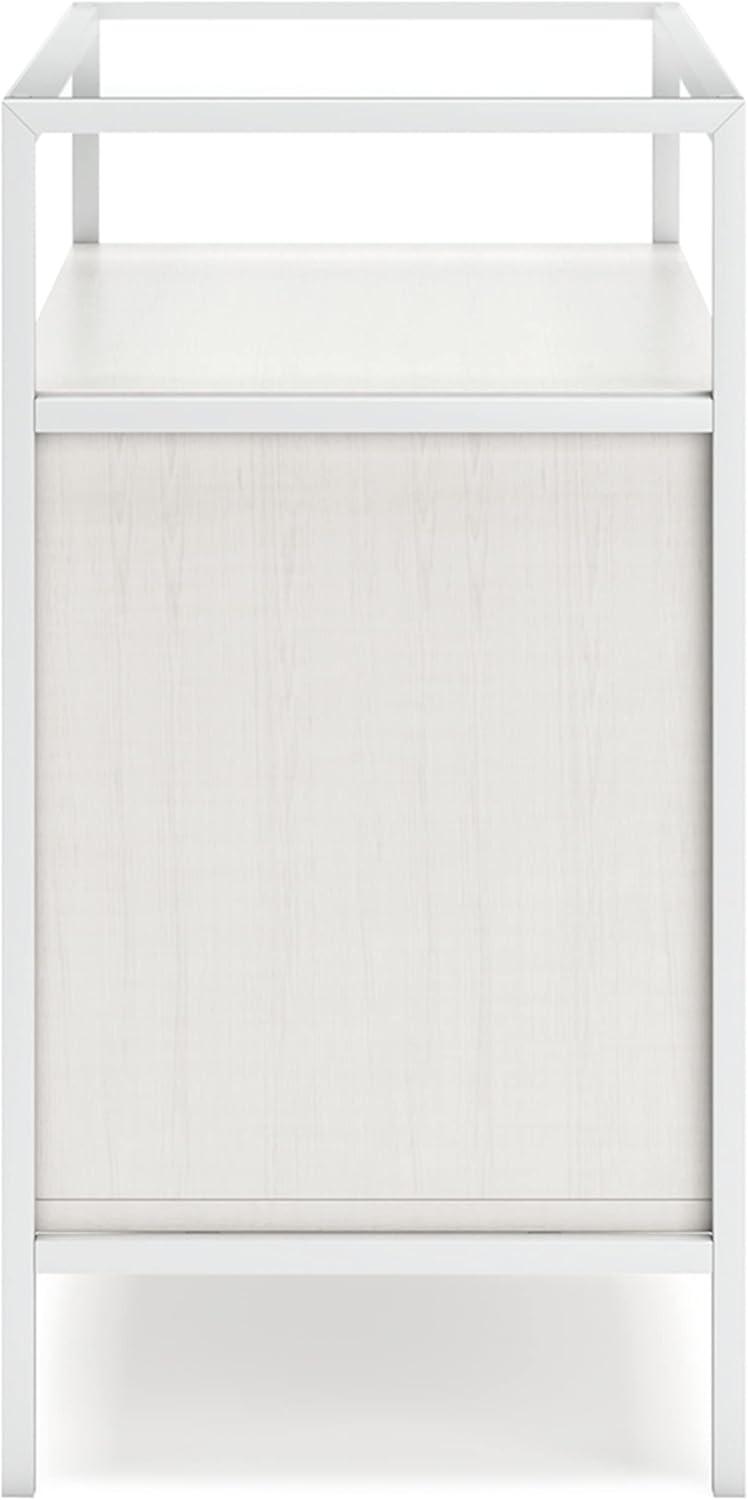 White Modern Accent Cabinet with Glass Top and Doors