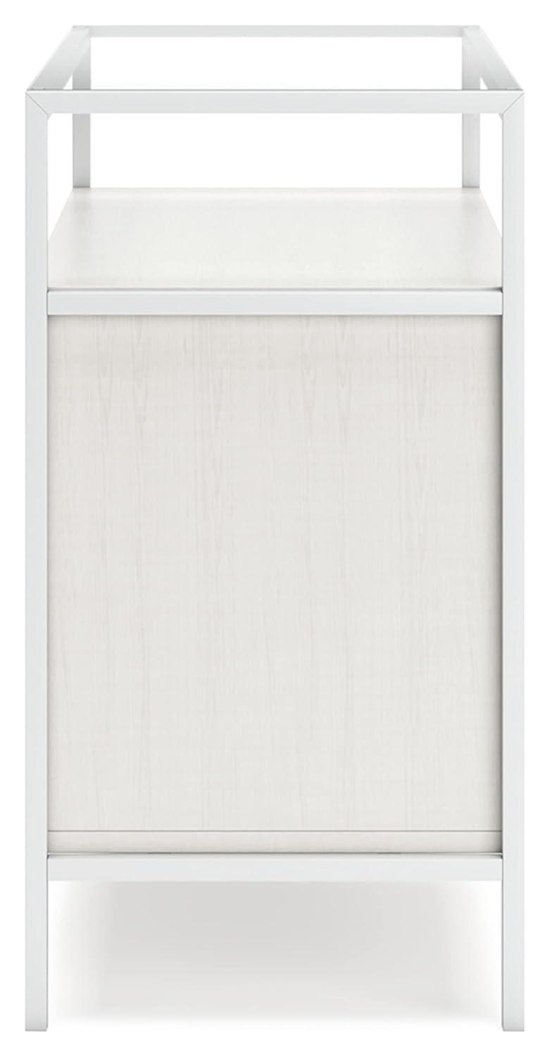 White Modern Accent Cabinet with Glass Top and Doors