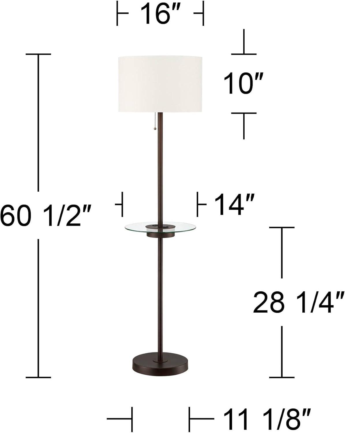 360 Lighting Caper Modern Floor Lamp with Tray Table 60 1/2" Tall Bronze USB and AC Power Outlet Off White Fabric Drum Shade for Living Room Office