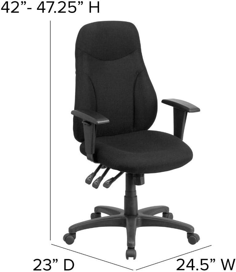 High Back Black Fabric Ergonomic Swivel Task Chair with Adjustable Arms