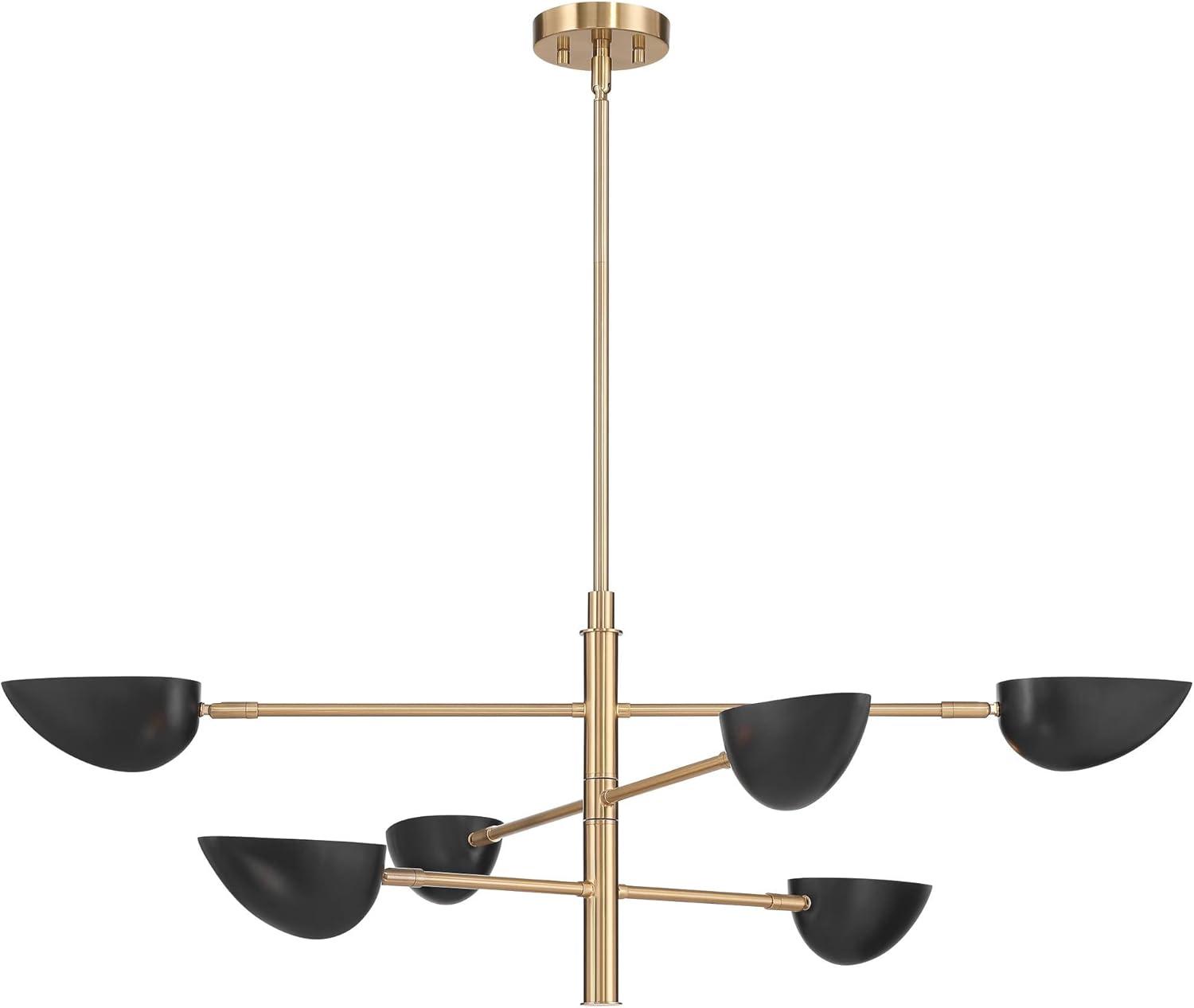 Possini Euro Design Atherton 42 1/2" Mid Century Modern Pendant Chandelier Ceiling Light Fixture Dining Room Sputnik 6-Light Black Warm Gold