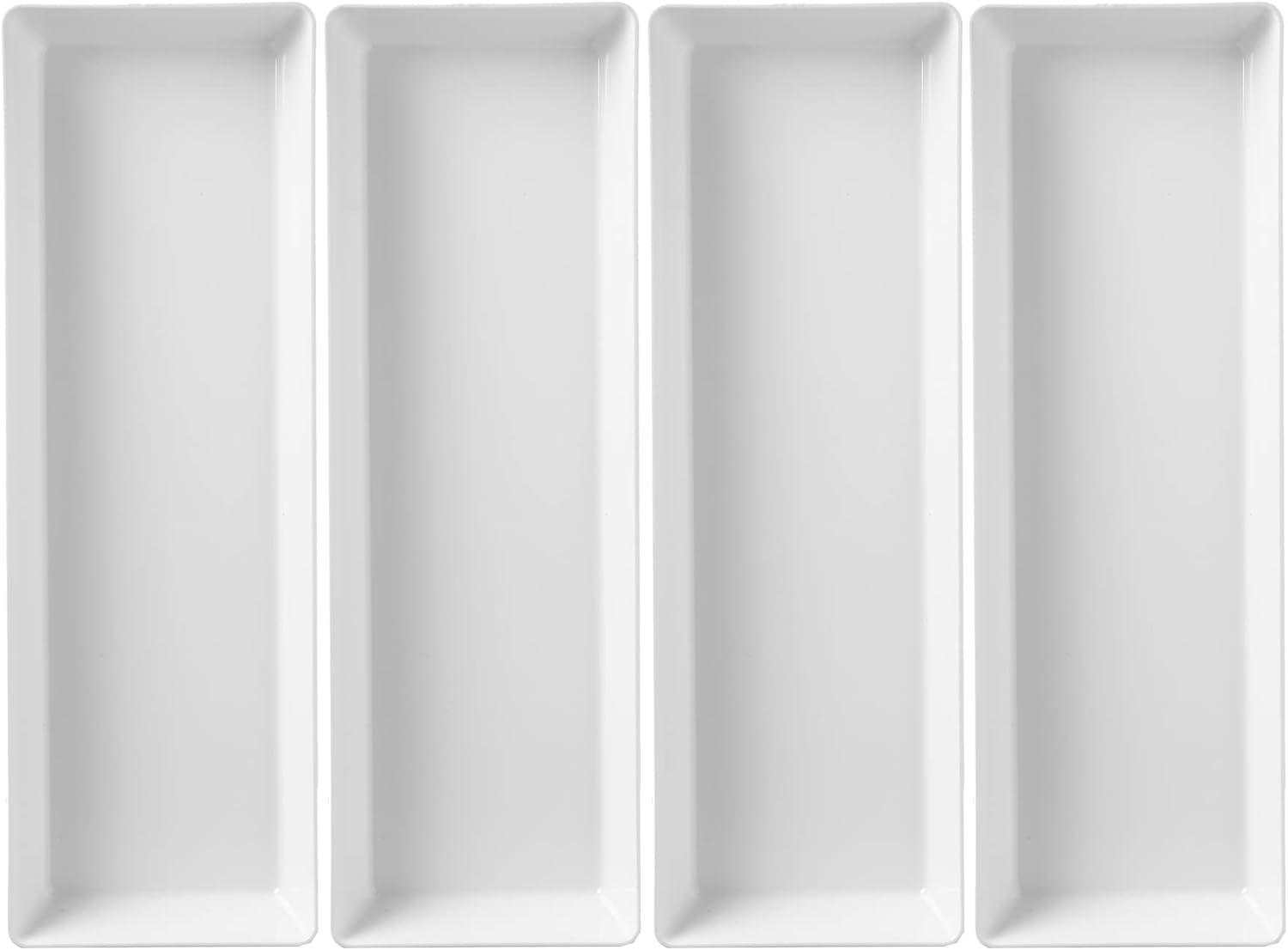 US Acrylic Avant White Plastic Serving Trays (Set of 4) 15” x 5” | Narrow Reusable Rectangular Party Platters | Serve Appetizers, Fruit, Veggies, & Desserts | BPA-Free & Made in USA