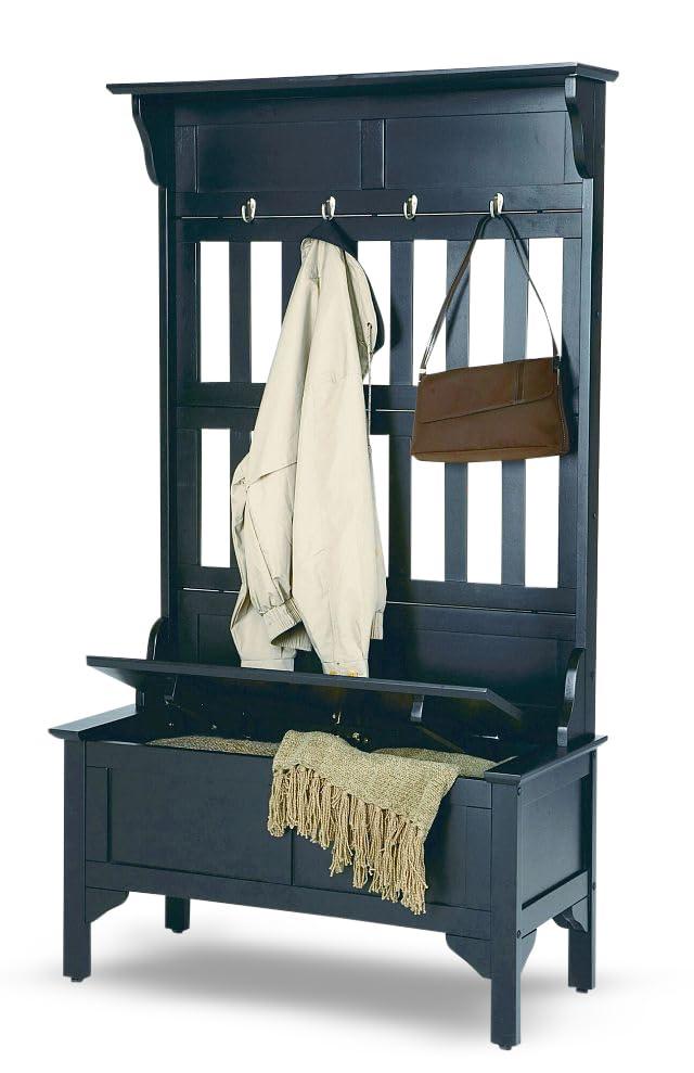 Co-t Solid Hardwood Hall Tree With Storage Bench, Safety Hinge, And Brass Hooks