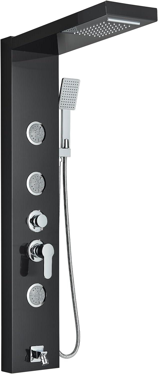 Zovajonia Matte Black Shower System 12 Inches Shower Faucet Set, Rain Shower Head with Handheld Spray Bathroom Wall Mount Shower Fixtures