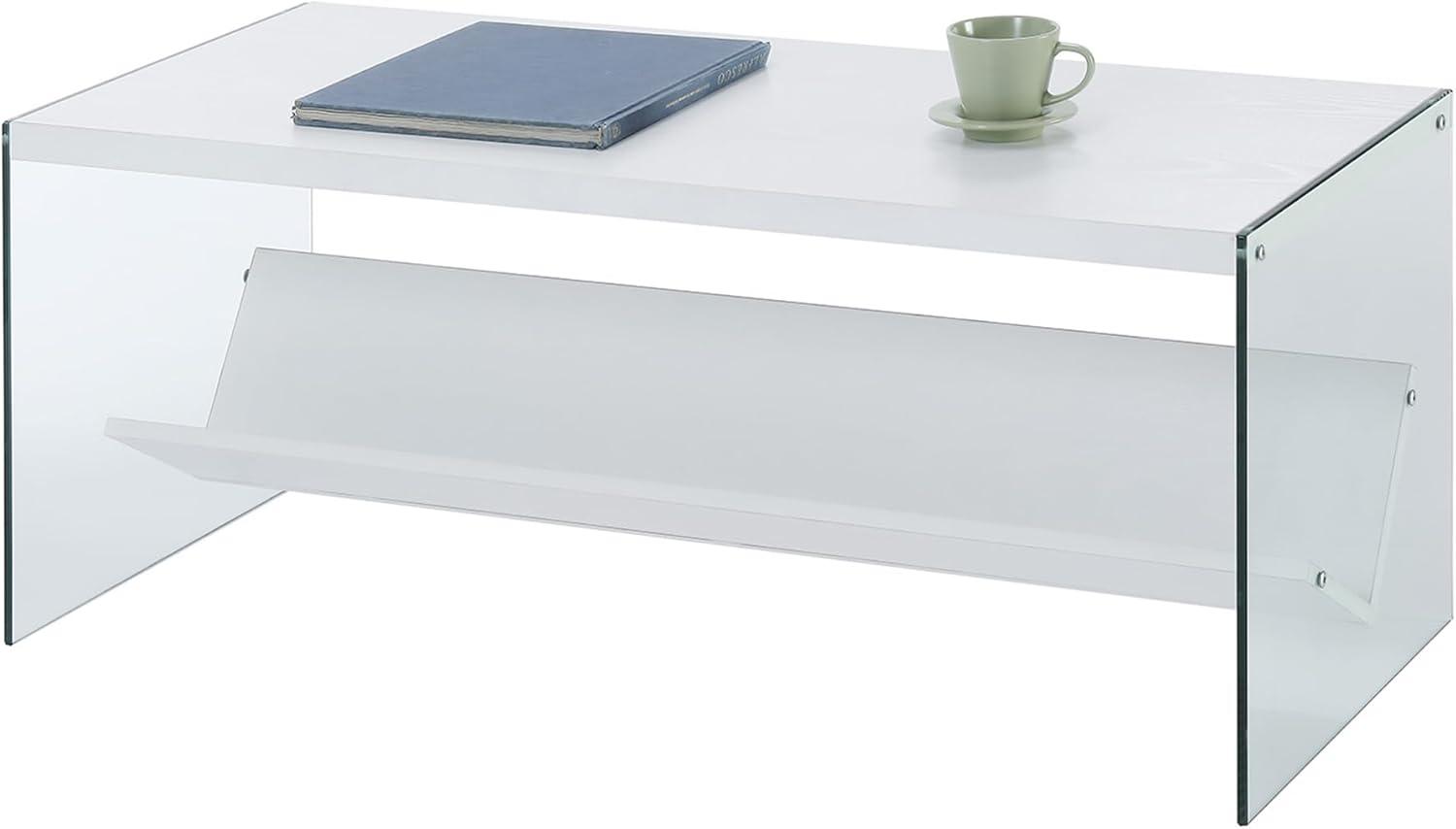 SoHo Rectangular White Wood Coffee Table with Glass Accents