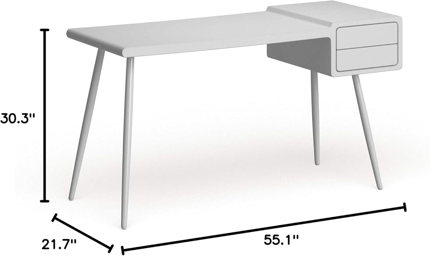 White Wood Mid-Century Modern Writing Desk with Drawers