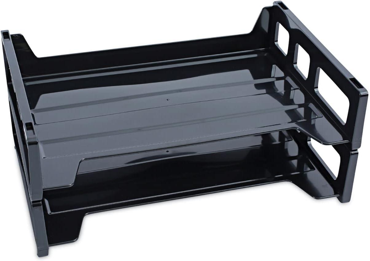 2 PK,Universal Recycled Plastic Side Load Desk Trays, 2 Sections, Letter Size Files, 13" x 9" x 2.75", Black (08100)