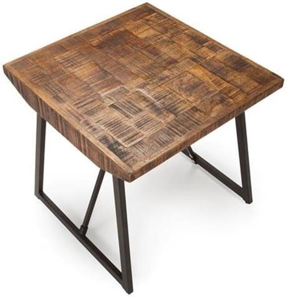 Walden Brown Wood Parquet Top with Dark Gray Iron Base End Table