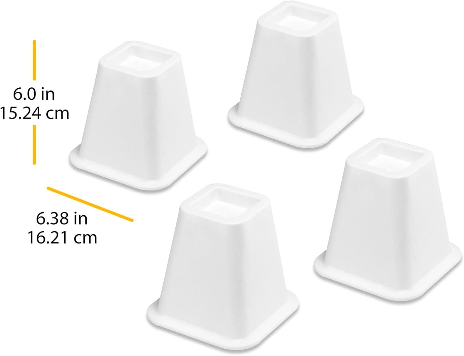 Whitmor Under Bed Storage & Furniture Risers - White - Set of 4 - Dimensions: 6.375 L x 6.375 W x 6.0 H inches