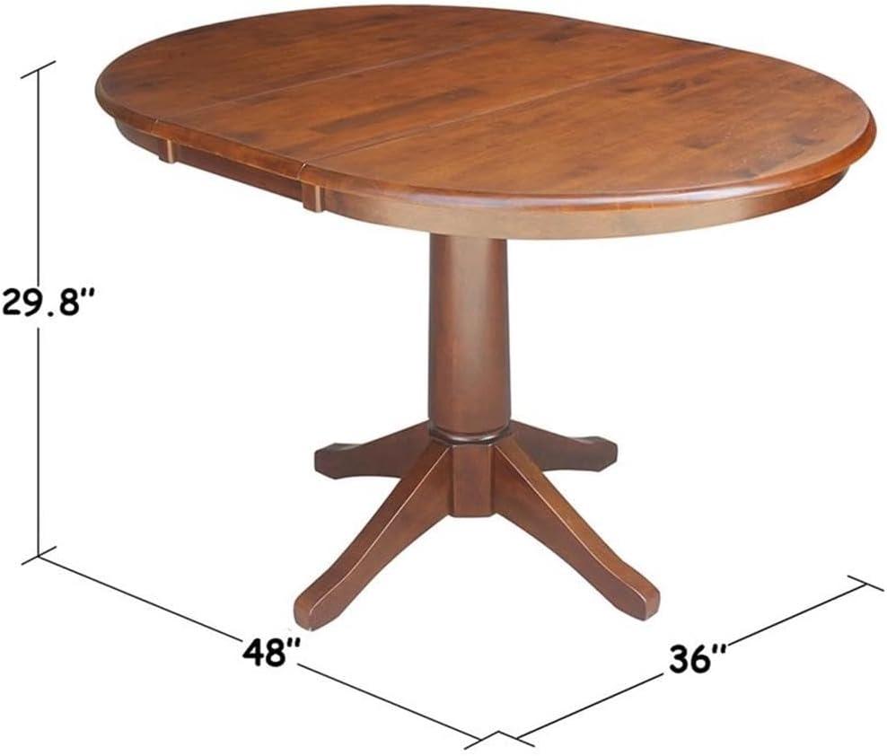 36" Magnolia Round Top Dining Table with 12" Leaf Espresso - International Concepts: Solid Parawood, Expandable, Pedestal Base
