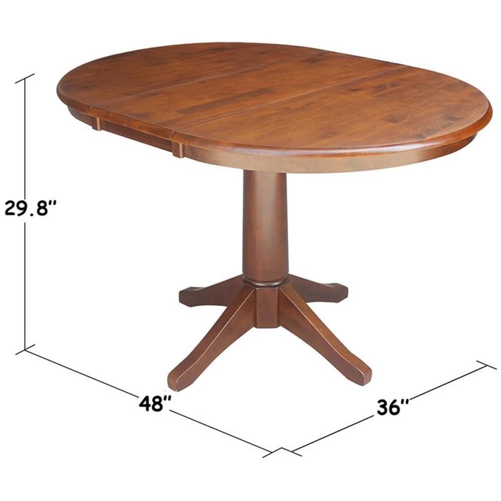 36" Magnolia Round Top Dining Table with 12" Leaf Espresso - International Concepts: Solid Parawood, Expandable, Pedestal Base