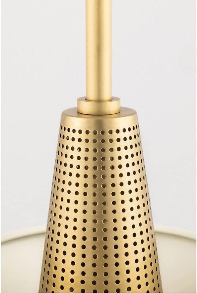 Transitional Kiki Aged Brass and Cream Metal Pendant Light