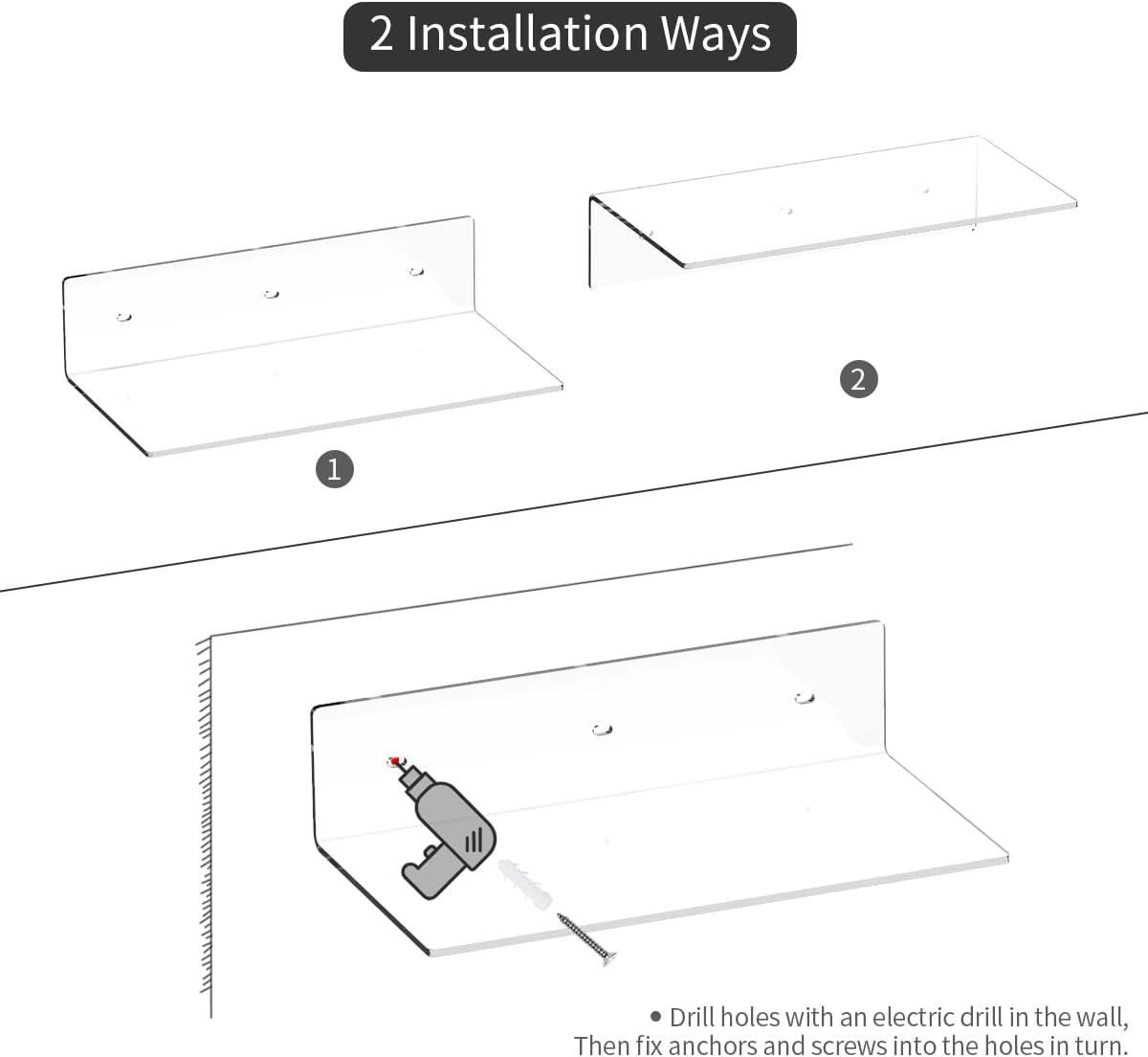 Acrylic Wall Shelves 36 24 12 Inches, Clear Floating Shelf for Wall, Wall Mounted Display Shelves for Plants, Radio, Funko Pop, Stuffed Animal, Books, Clock, Cosmetics, Toiletries