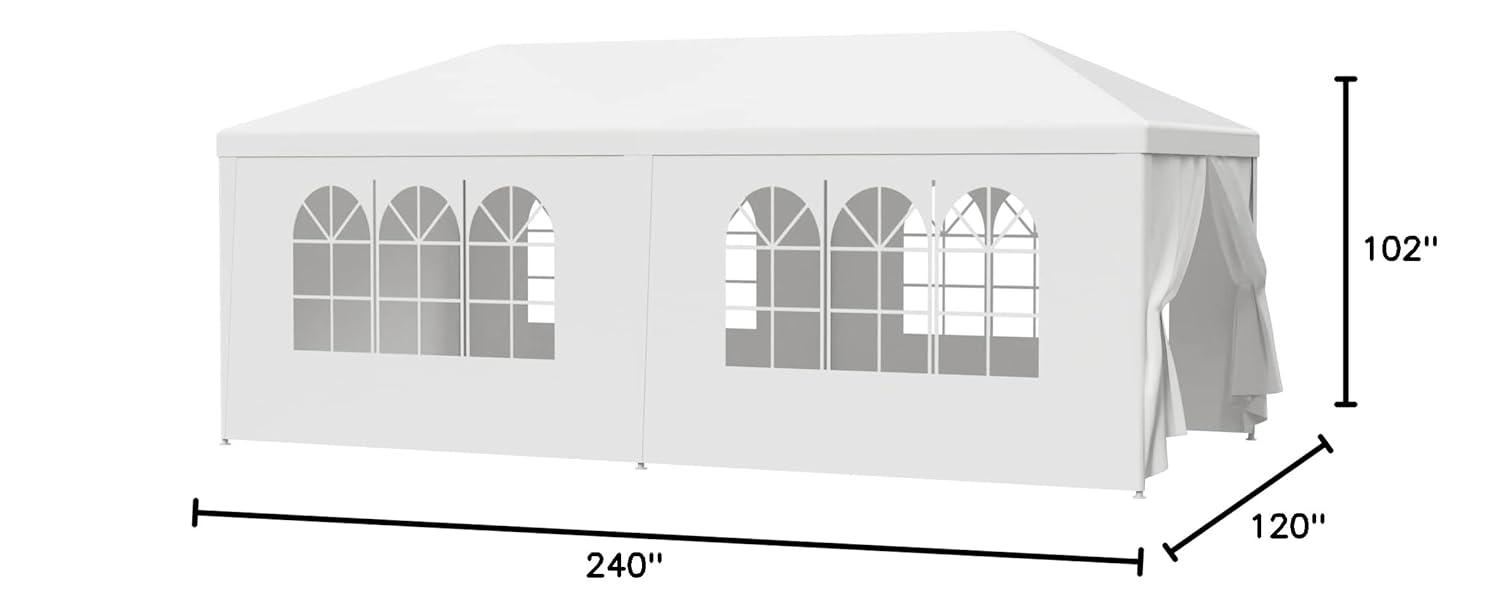 LEMY Gazebo Tent, Outdoor Canopy Shelter with Removable Sidewalls and Windows, Waterproof Heavy Duty Canopy for Patio, Garden, Party Wedding, 10' x 20', White