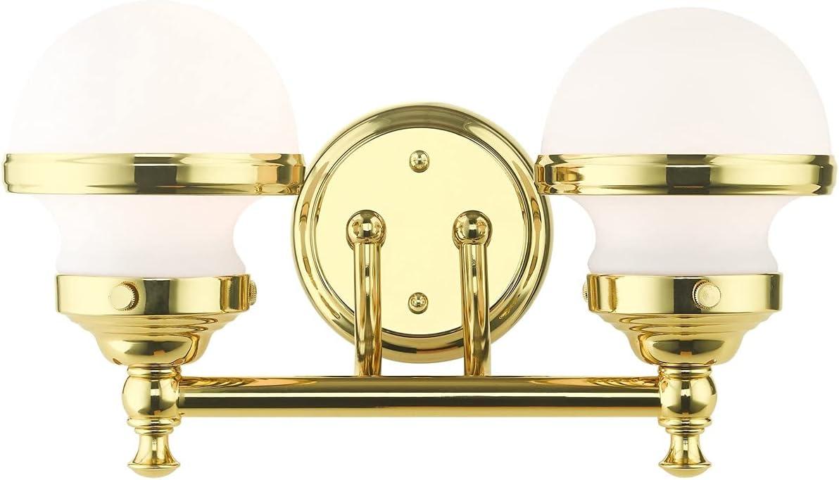 Oldwick Polished Brass 2-Light Vanity Sconce with Satin Opal White Glass