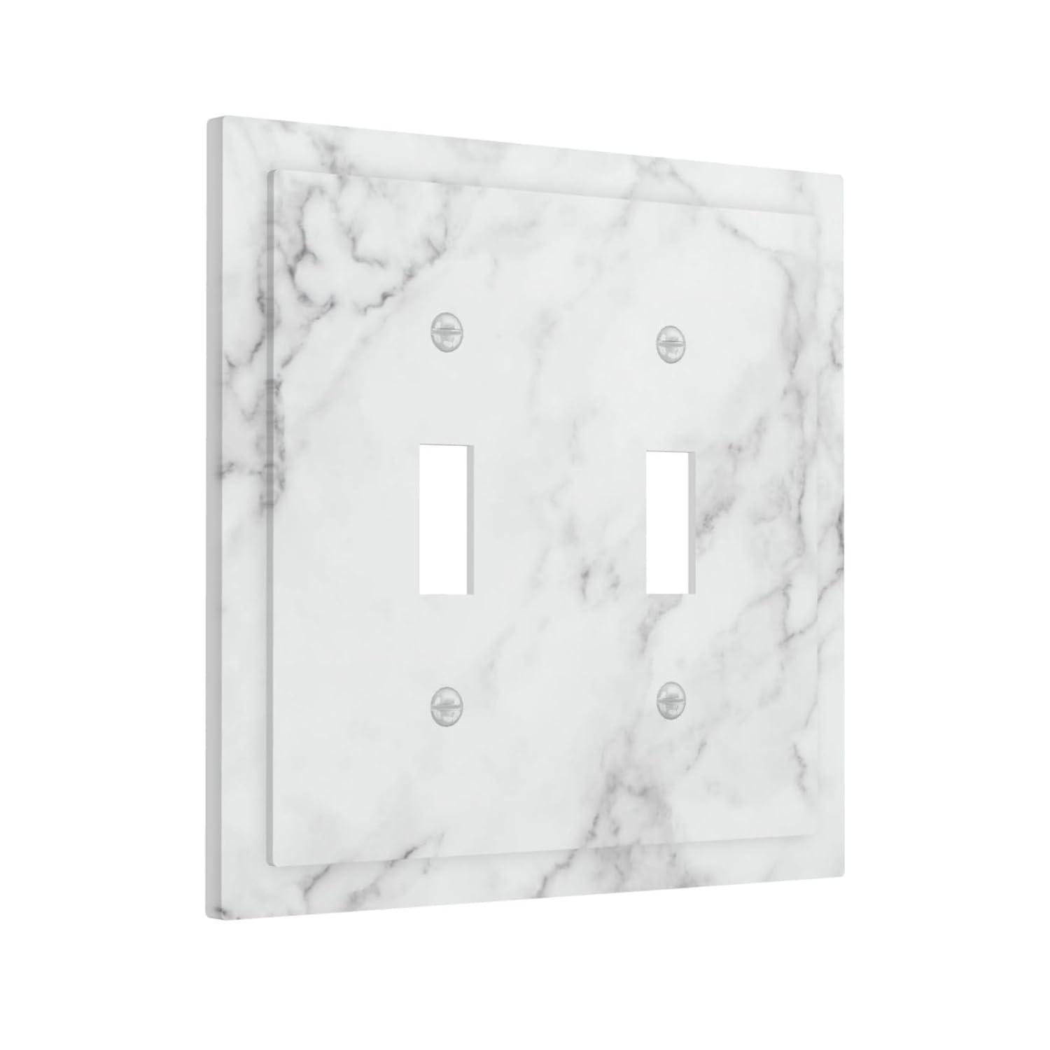 Graphics Wallplates - White Grey Marble Background Print - Double Toggle Wall Plate Cover