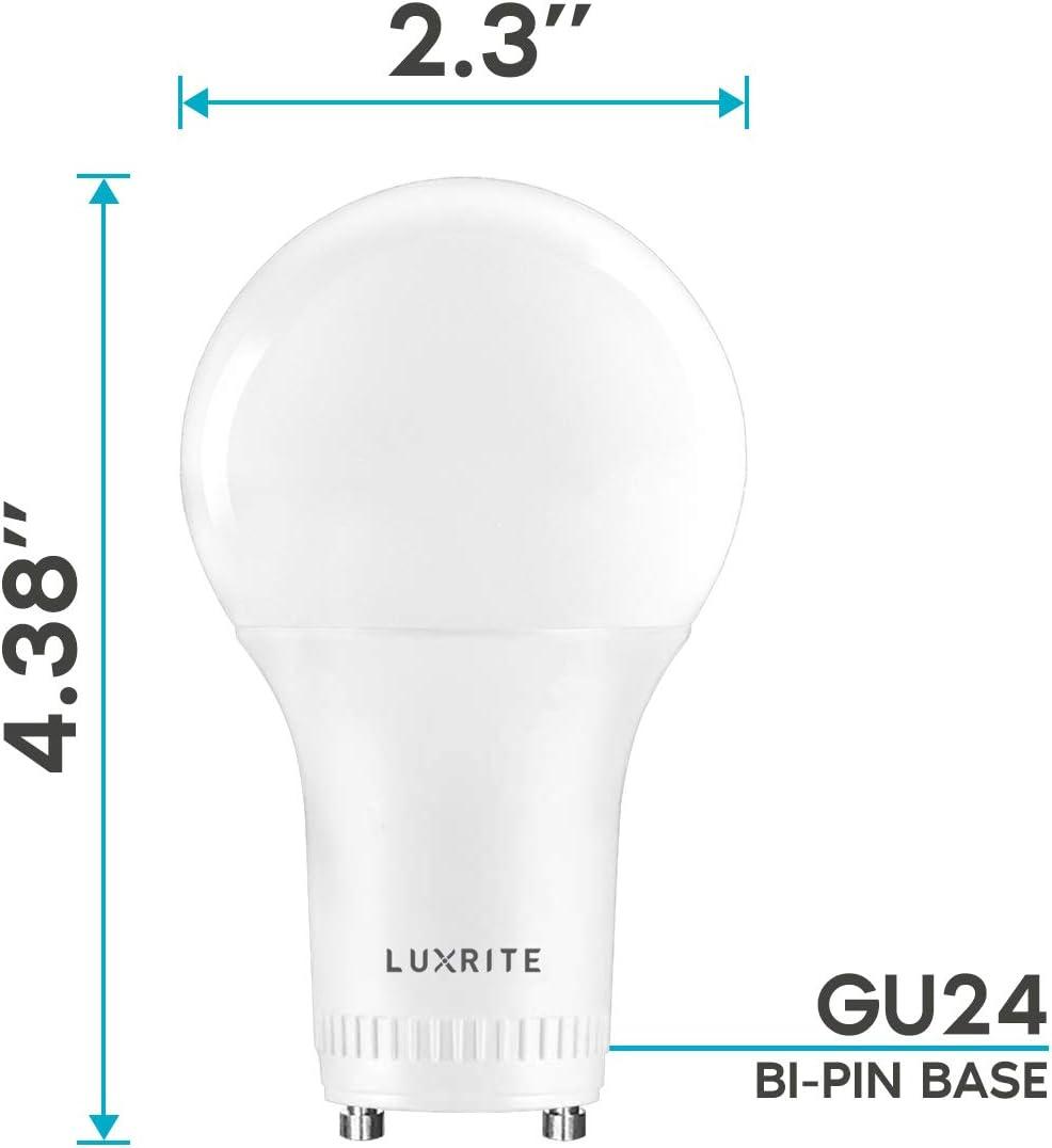 Luxrite A19 LED Bulb, 60W Equivalent, 3000K Soft White, Dimmable, 800 Lumens, Enclosed Fixture Rated, UL Listed, GU24 Base 24 Pack