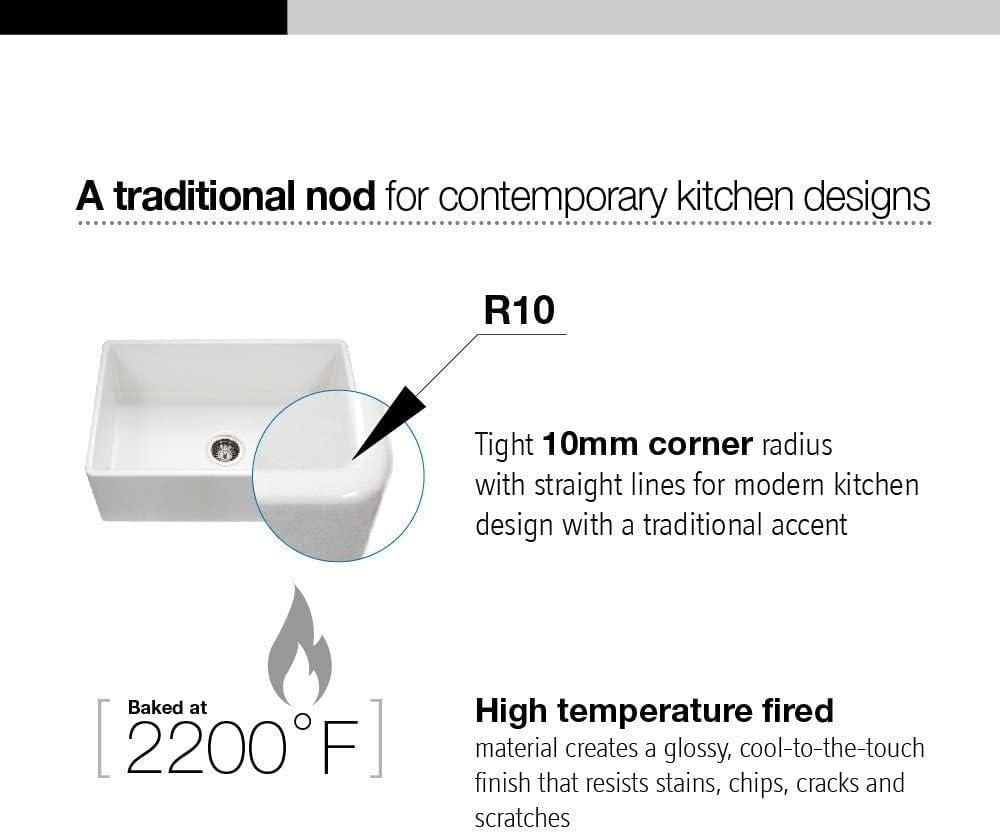 Houzer Platus 33 inch Black Fireclay Apron Front Farmhouse Single Bowl Kitchen Sink - PTG-4300 BL