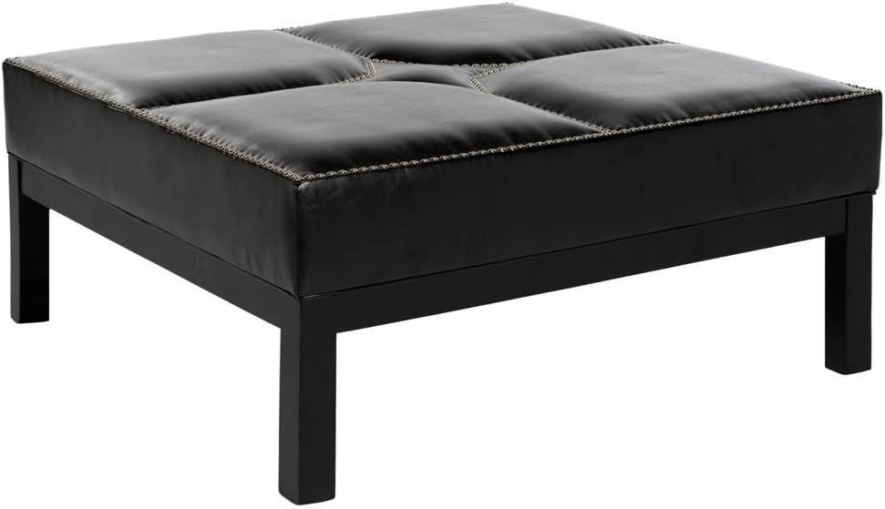 SAFAVIEH Terrence Cocktail Ottoman Silver Nail Head Black