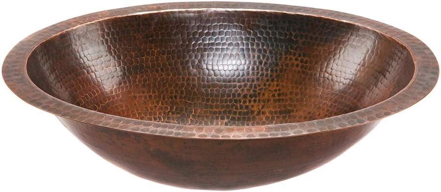 19" Oval Under Counter Hammered Copper Bathroom Sink