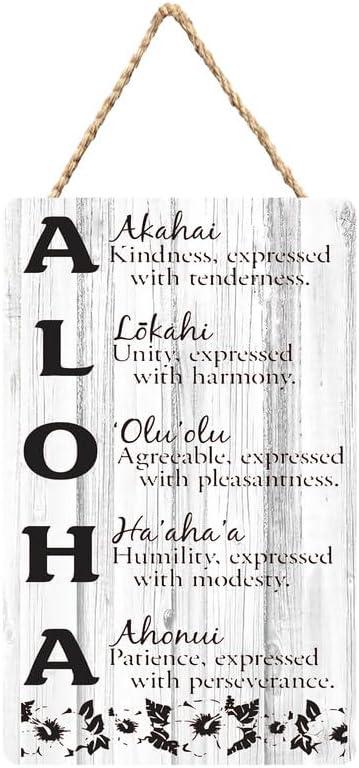 Wood Door Sign Aloha - Acronym - Hawaiian Sign Hanging Printed Wooden Plaque Decor, Wall Art Decor Home Office Door Decoration 6X12 Inch C23