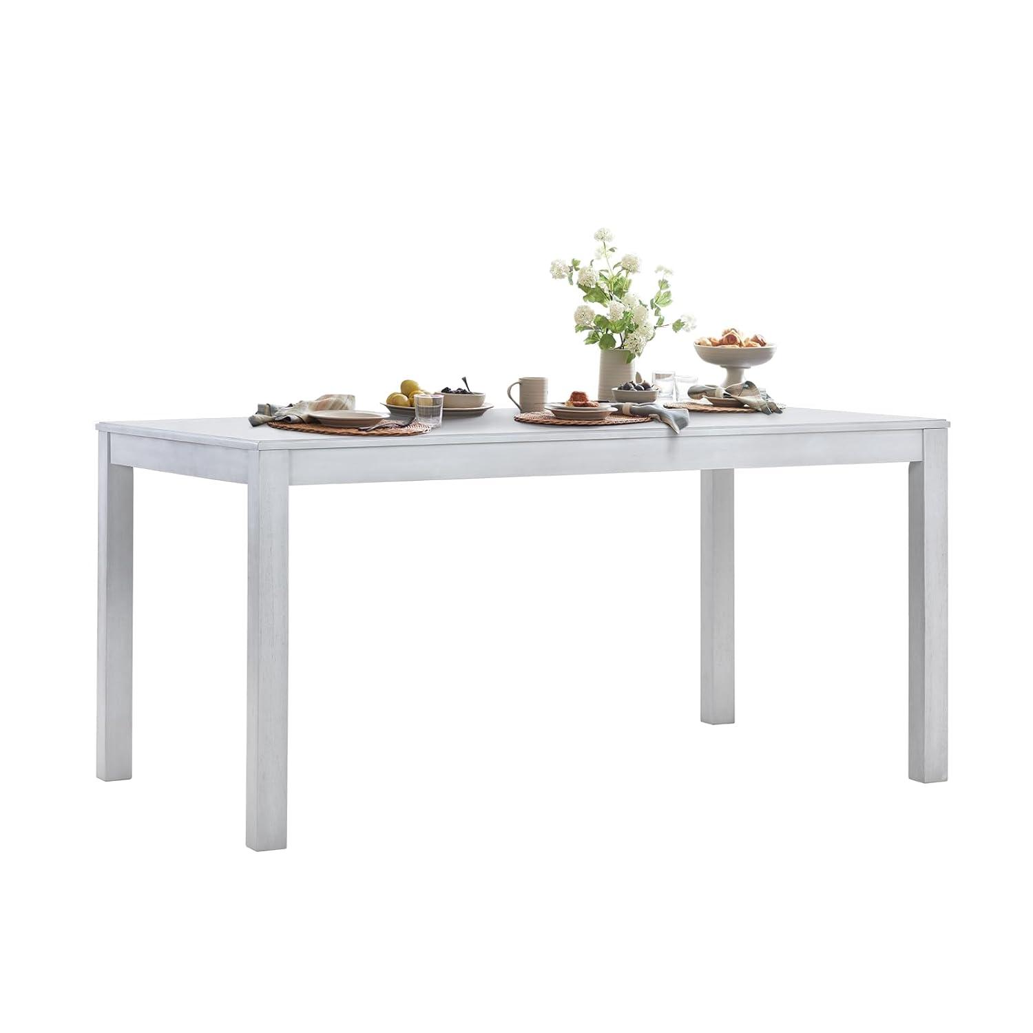 Wood Dining Table for 4 6, Rectangle Wooden Kitchen Table with Square Legs, Farmhouse Dinner Table for Dining Room, Living Room, Office, White