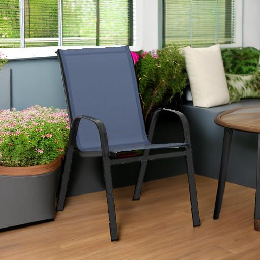 Flash Furniture 4 Pack Brazos Series Navy Outdoor Stack Chair with Flex Comfort Material and Metal Frame