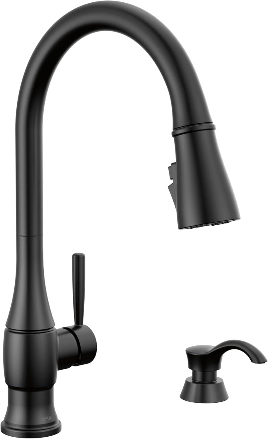 Matte Black Pull-Down Kitchen Faucet with Soap Dispenser