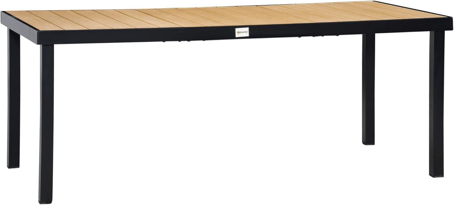 Outsunny 75" x 35" Outdoor Dining Table for 8 People, Rectangular Aluminum Frame Garden Table with All-Weather Faux Wood Top for Garden, Lawn, Patio, Natural