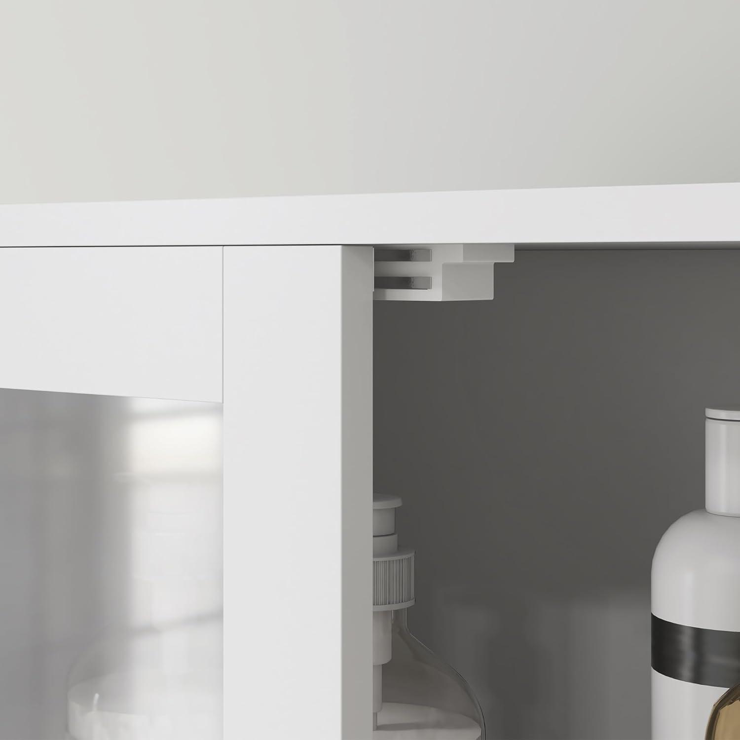 HOMCOM 67" Bathroom Cabinet with Glass/Louvred Doors, Tall Bathroom Storage Cabinet with Adjustable Shelf, White