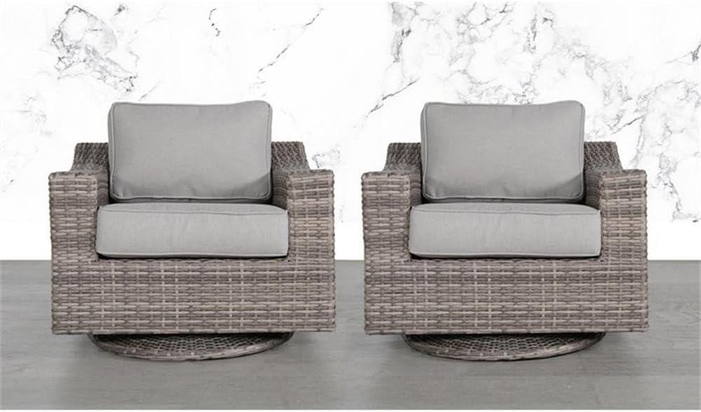 Home Square 2 Piece Beachcroft Swivel Patio Arm Chair Set in Beige