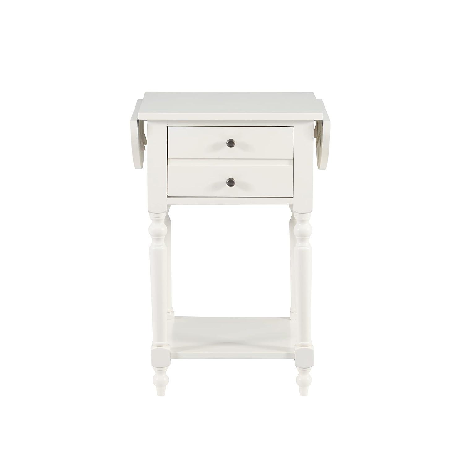 Powell Shiloh Single Drawer Indoor End Table with Shelf and Dropleaf, 24" Tall, White