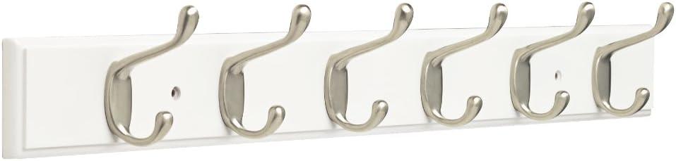 White Wall Mounted Coat Rack with Satin Nickel Hooks