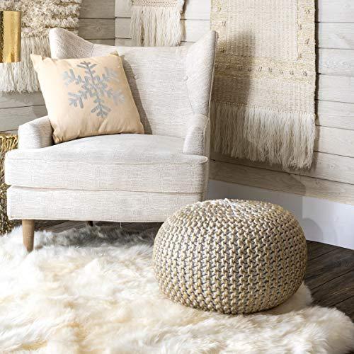 Ling Knit Filled Ottoman Gold Round Pouf