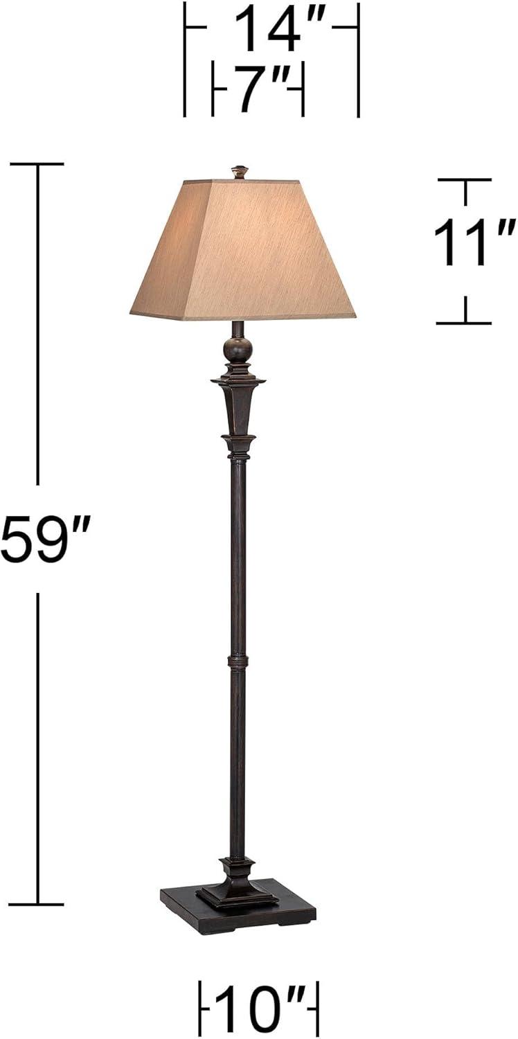 Regency Hill Traditional Floor Lamp 59" Tall Italian Bronze Taupe Faux Silk Square Hardback Shade for Living Room Reading Bedroom Office