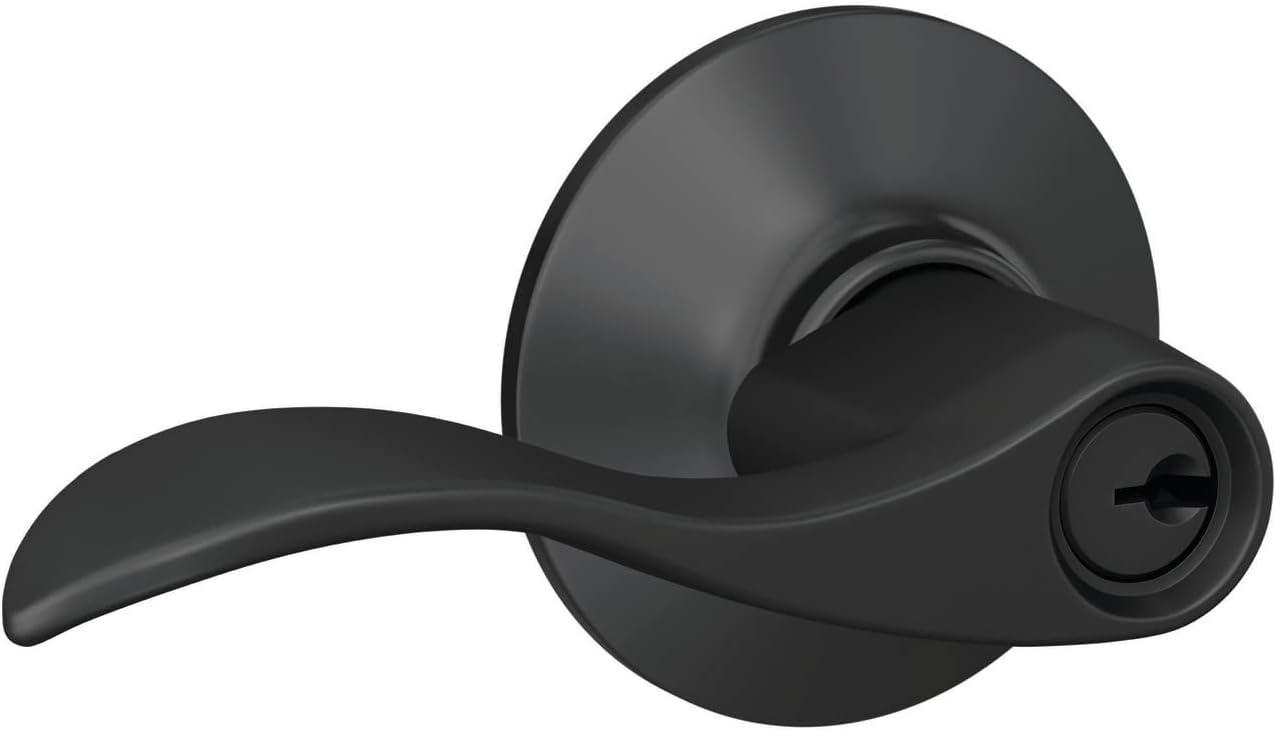 Matte Black Metal Keyed Entry Door Lever