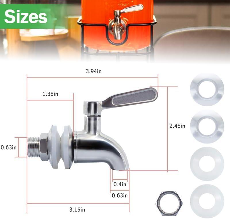 Polished Stainless Steel Beverage Dispenser Replacement Spigot Set