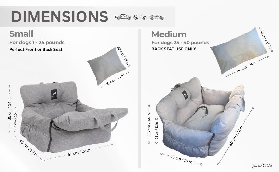 Premium Dog Car Seat & Booster Seat for Small & Medium Pets Under 30lbs, Puppies, Cats/Travel Carrier Bed & Bag, Front/Back Seat w/Clip-On Leash & Storage Pockets, Water Resistant (Grey)
