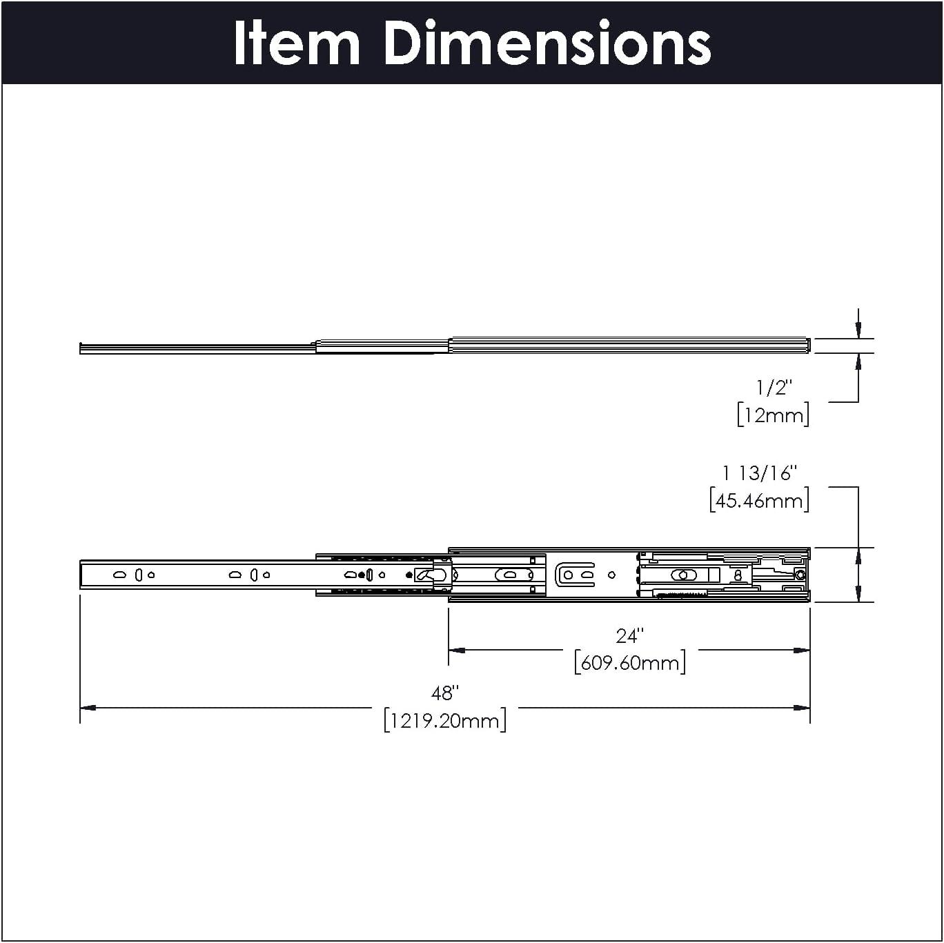 Drawer Slide Side Mount Soft Close Full Extension Cadmium Finish