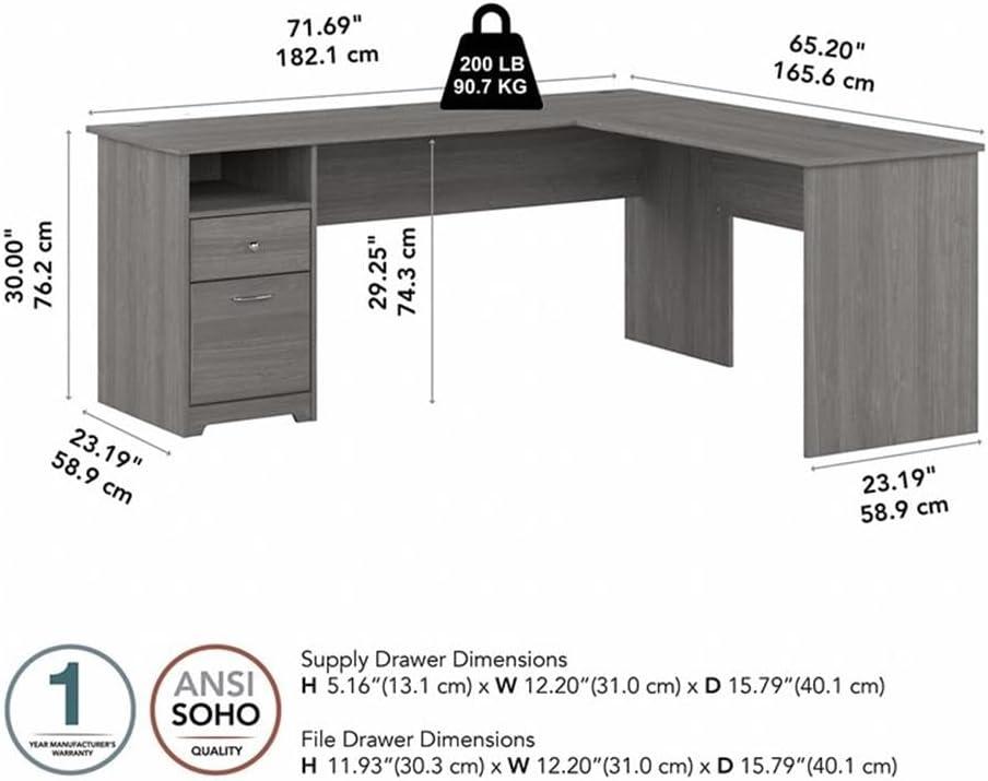 Cabot 72W L Shaped Computer Desk with Drawers in Modern Gray - Engineered Wood