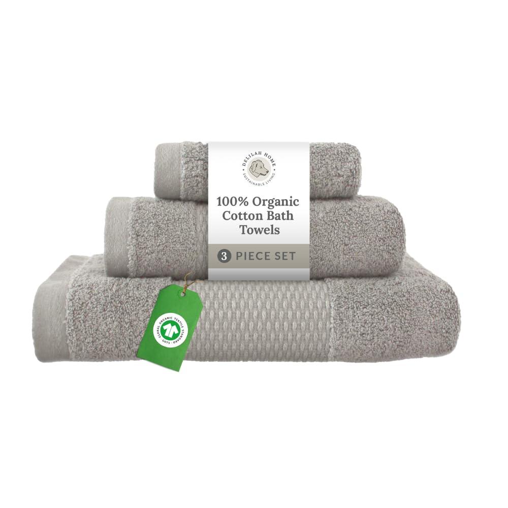 Delilah Home 100% Organic Cotton Towels, 6 piece set (2pcs 13x13,  2pcs 16x30, 2 pcs 30x54)