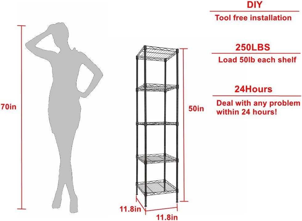 Adjustable Black Metal 5-Tier Wire Shelving Unit