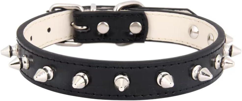 Dog Collar with Spikes,Rivet Dog Collar, Leather Spiked Studded Dog Pet Collars for Small Medium Large Dogs (L: for Neck Girth: 13 2/5-18 in, Black)